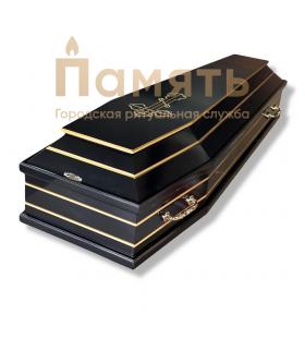 Гроб ГЛ-9 Лакированный с резным крестом и корпусом, 4 ручки, черный