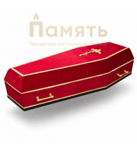 Гроб «Гофра» обитый тканью Велюр, с накладной крышкой - Красный