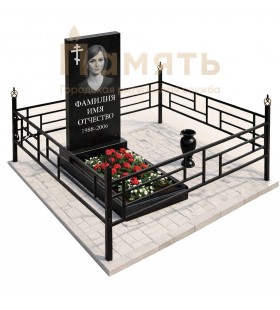 Комплект - Памятник с вазой и тумбой из натурального камня (Китай) и оградкой - Классика