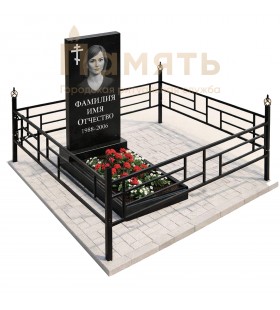 Комплект - Памятник с тумбой из натурального камня (Украина) и оградкой - Классика